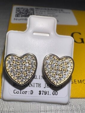 Gold Over Sterling Silver 925 
Moissanite Heart Pavé Earrings